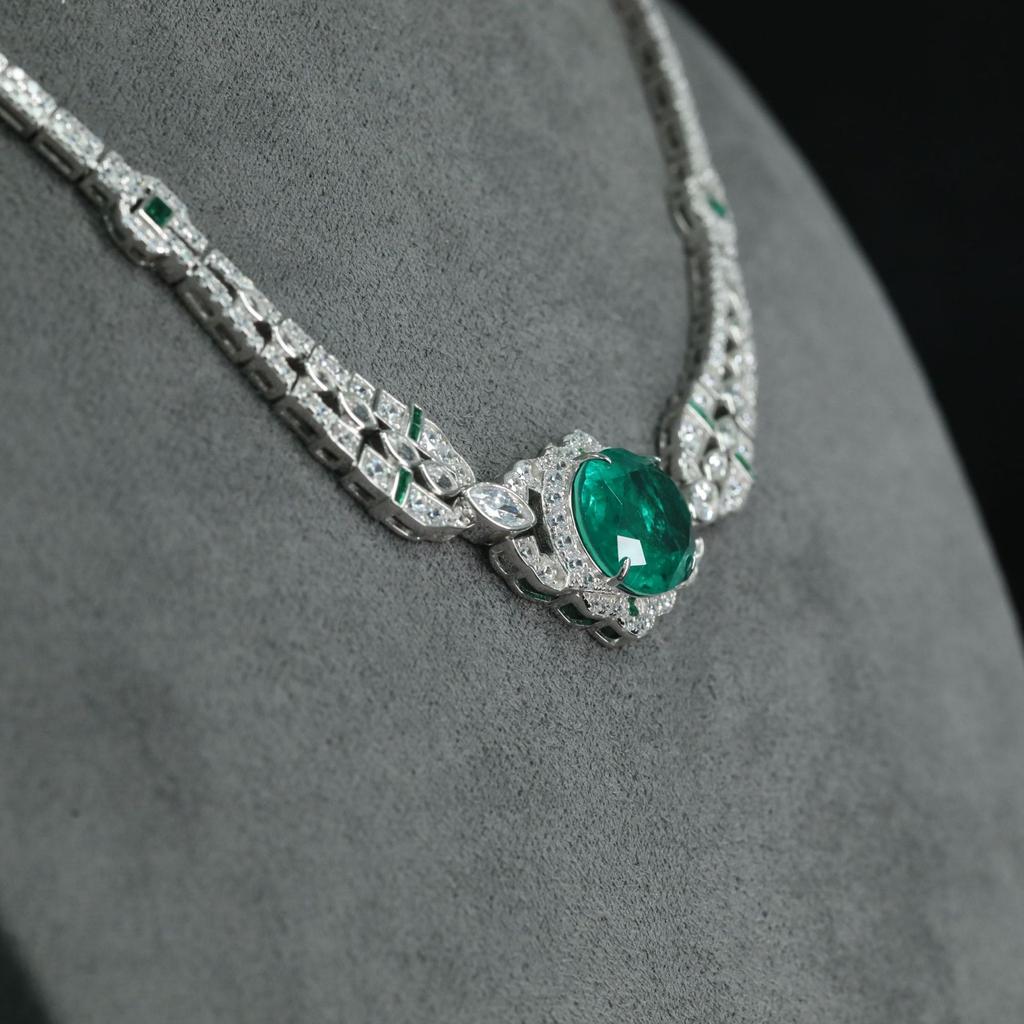 WUIHA Vintage 100% 925 Sterling Silver Lab Sapphire Emerald High Carbon Diamonds Gemstone Cocktail Pendant Necklace Fine Jewelry