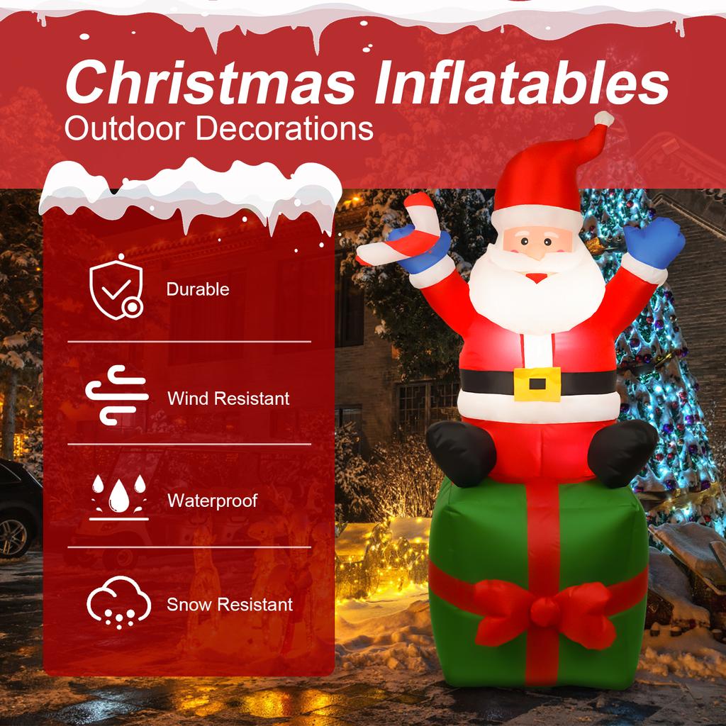 Inflatables Santa Water Resistant 6 LED Lighted Santa with Floor Stakes and Ropes for Lawn Yard Garden Holiday Xmas Decorations