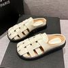 Summer Soft Leather Bag Head Half Slippers Women's Summer Wear 2024 New Lazy Flat-bottomed Muller Cool Slippers