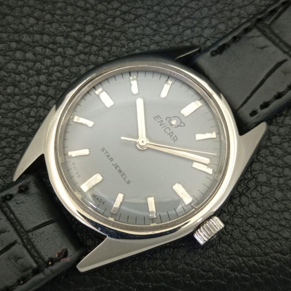 ШВЕЙЦАРСКИЕ ВИНТАЖНЫЕ МУЖСКИЕ ЧАСЫ ENICAR STAR JEWELS 160 С РУЧНЫМ ЗАВОДОМ СЕРЫЙ ЦИФЕРБЛАТ a703780-1