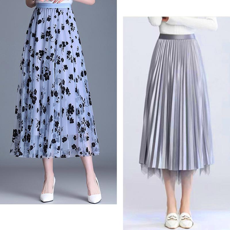 Сетчатая юбка с высокой талией, длинная фатиновая юбка, женская весна-лето, эластичная женская плиссированная юбка трапециевидной формы, женская юбка-миди
