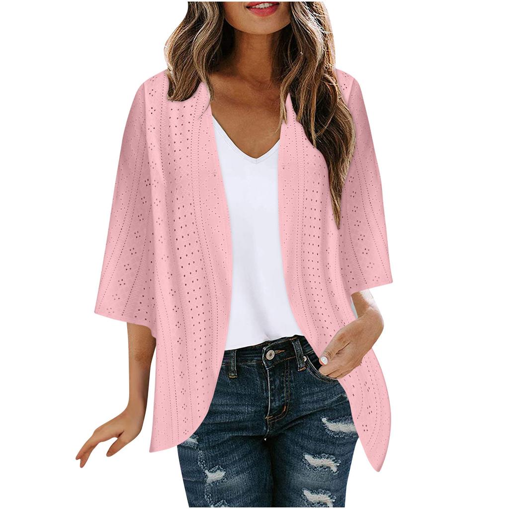 Women's Fashion Casual Seven Split Sleeve Solid Color Cardigan Jacket