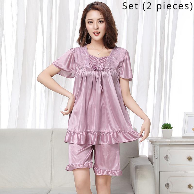 Женский пижамный комплект из ледяного шелка с короткими рукавами большого размера, домашняя одежда, пижамы