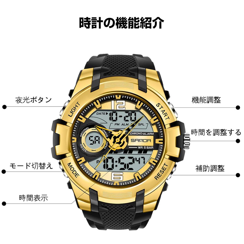 Часы RORIOS, водонепроницаемые, 50 м, цифровой дисплей, календарь, ремешок из смолы, многофункциональные, ударопрочные, сделаны в Японии, кварцевые спортивные часы, популярные, модные, повседневные