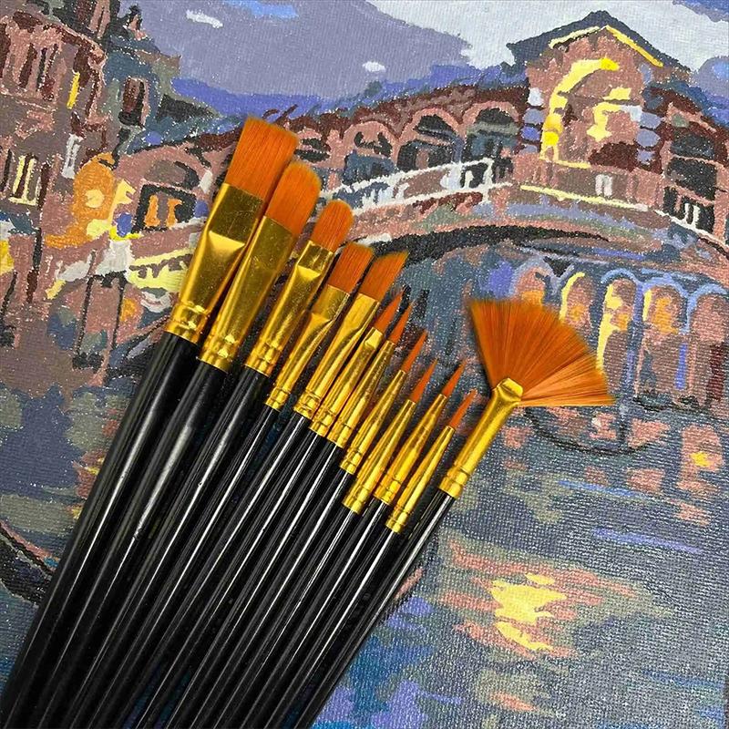12pcs Flat Nylon Paint Brushes Set Soft Bristle Brush Set for Watercolor Oil Acrylic Painting for Kids Home Classroom Studio
