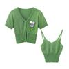 Two Piece Set Wowen Streetwear Fashion Knitted Korean Suits Short Sleeveless Camis + Short Sleeve Casual Cardigans C-110