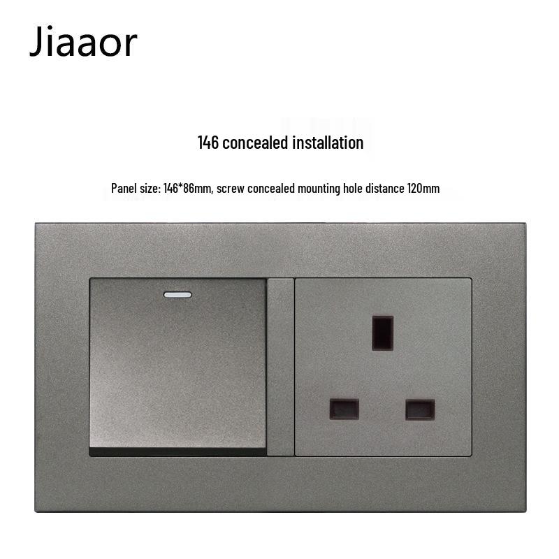Серый британский стандарт двойная розетка с выключателем с USB и Type C - совместимая с Гонконгом/Макао, скрытого типа 86