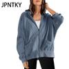 JPNTKY Women's Fashion Casual Solid Color Print Long Sleeve Zip Collar Hooded Hoodies & Sweatshirts