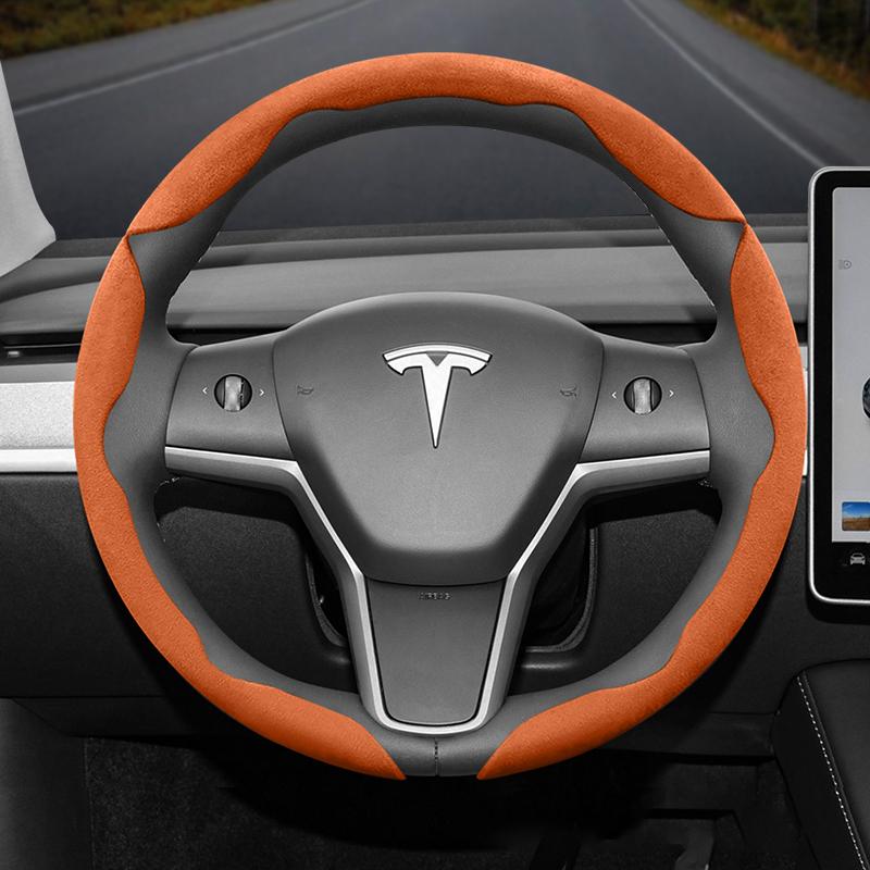 Подходит для Tesla Нескользящая Пряжка Сегментированная Замшевая Накладка на Руль Подходит для Модели 3 Highland 2024 Y X S Juniper Cybertruck Аксессуары