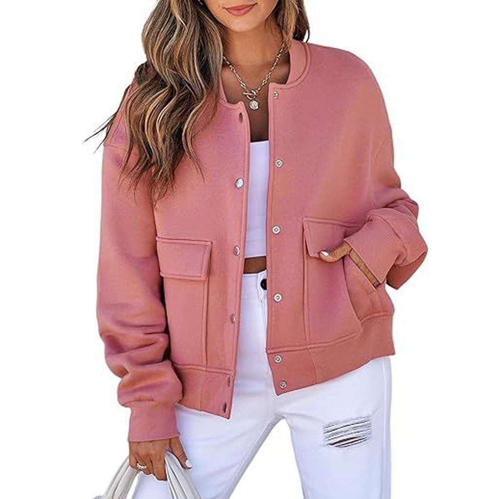 Women's Casual Neck Long Sleeve Jacket Casual Pocket Coat