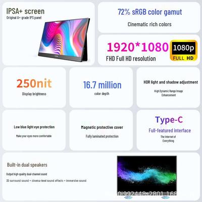 16-дюймовый портативный монитор 4K, 144 Гц, мобильный и дополнительный дисплей для ноутбука