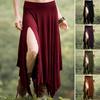 Женская юбка с высокой талией, однотонная, неровный подол, длинная юбка с боковыми разрезами, утягивающая юбка для работы, отдыха, путешествий