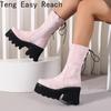 Size 34-44 Est Arrive Est Estpu Zipper Ankle Boots Square Toe Thick High Heels Boots Woman Punk Ladies Platform Boots White