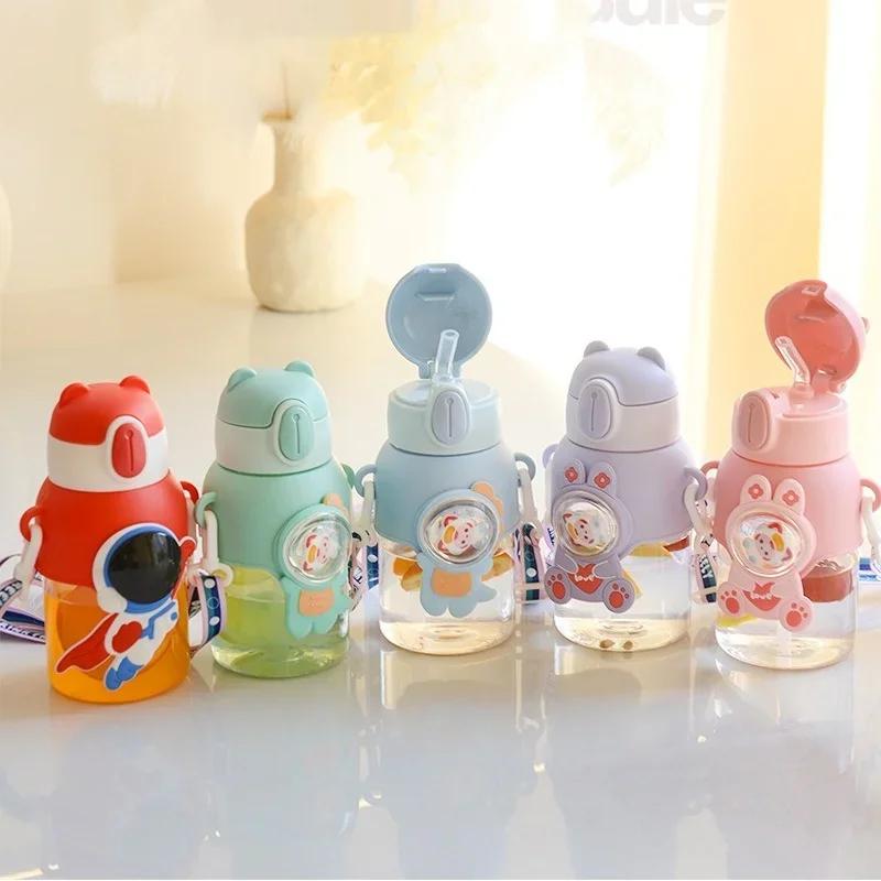 600ML Large Capacity Water Bottles for Children with Straw Cute Cartoon Student School Outdoor Travel Leak Proof Water Bottles