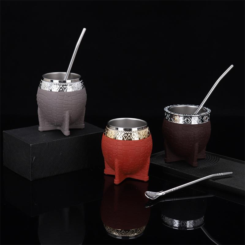 Набор для чая из матовой нержавеющей стали с двойными стенками, контейнер для кофе, кофейные чашки с плоским дном, текстурная чашка-яичная скорлупа, идеально подходит для чая