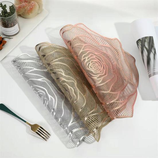 ПВХ подставка под тарелку термостойкая многоразовая настольная салфетка полая в форме розы изоляционная подкладка для украшения обеденного стола