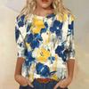 Women's Fashion Casual Seven Sleeve Printed Round Neck T-Shirt Top