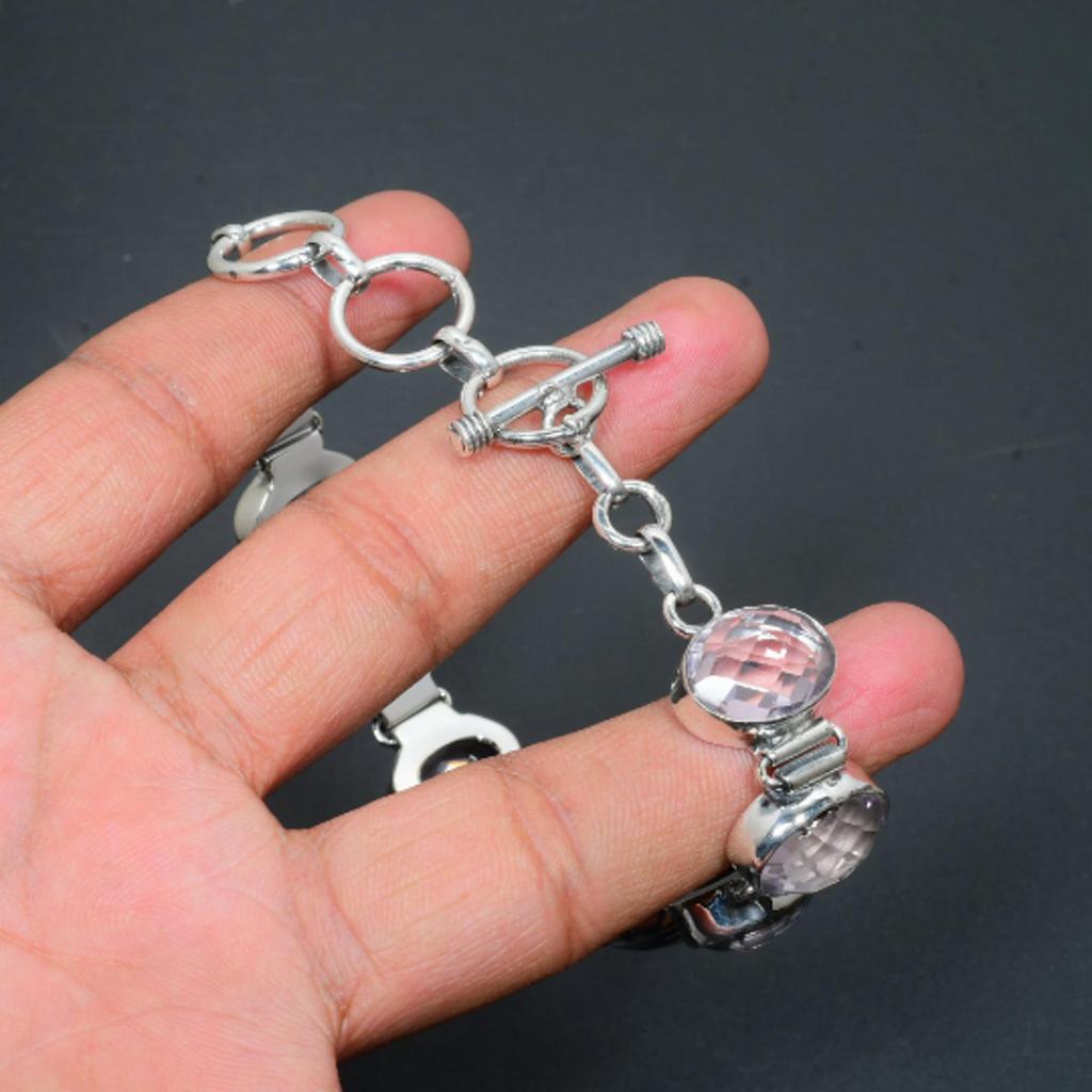 Pink Kunzite Bracelet Pink Kunzite Gemstone Handmade 925 Sterling Silver Bracelet Pink Kunzite Bracelet For Gift Kunzite Bracelet For Her