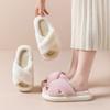 Fashion Furry Slippers for Women's Autumn/Winter New Warm Plush Slides Fashion Open-Toe Cross Indoor Bedroom Thick Sole Cotton Slippers