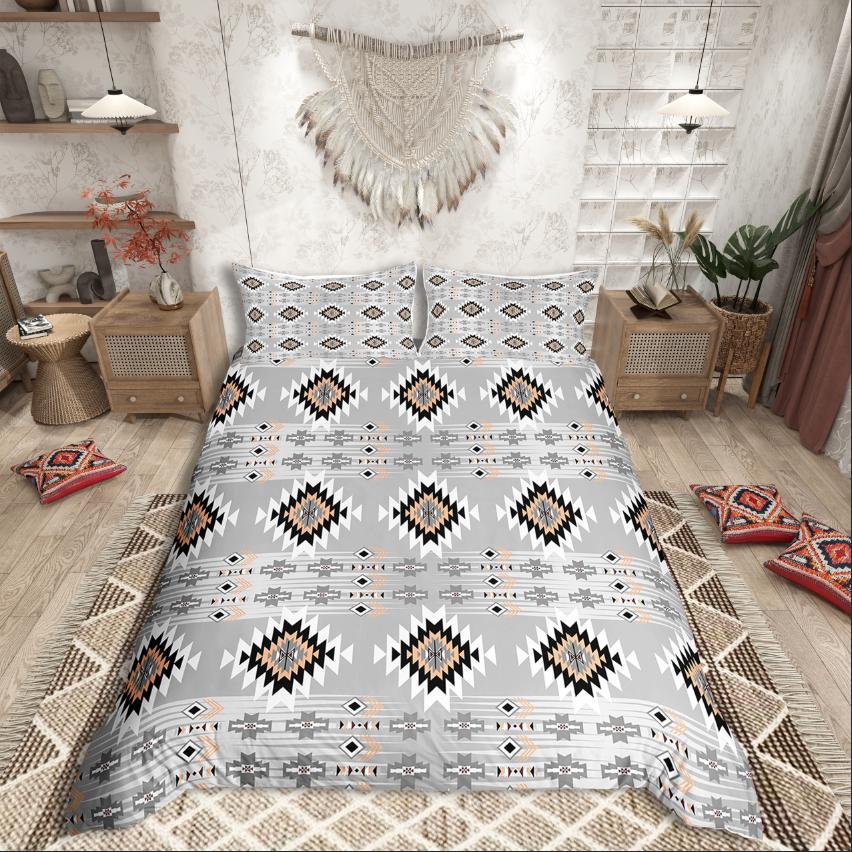 Homewish Tribal Aztec Duvet Cover Set,Bohemian Theme Bedding Set for Teens,exotic Style Decor