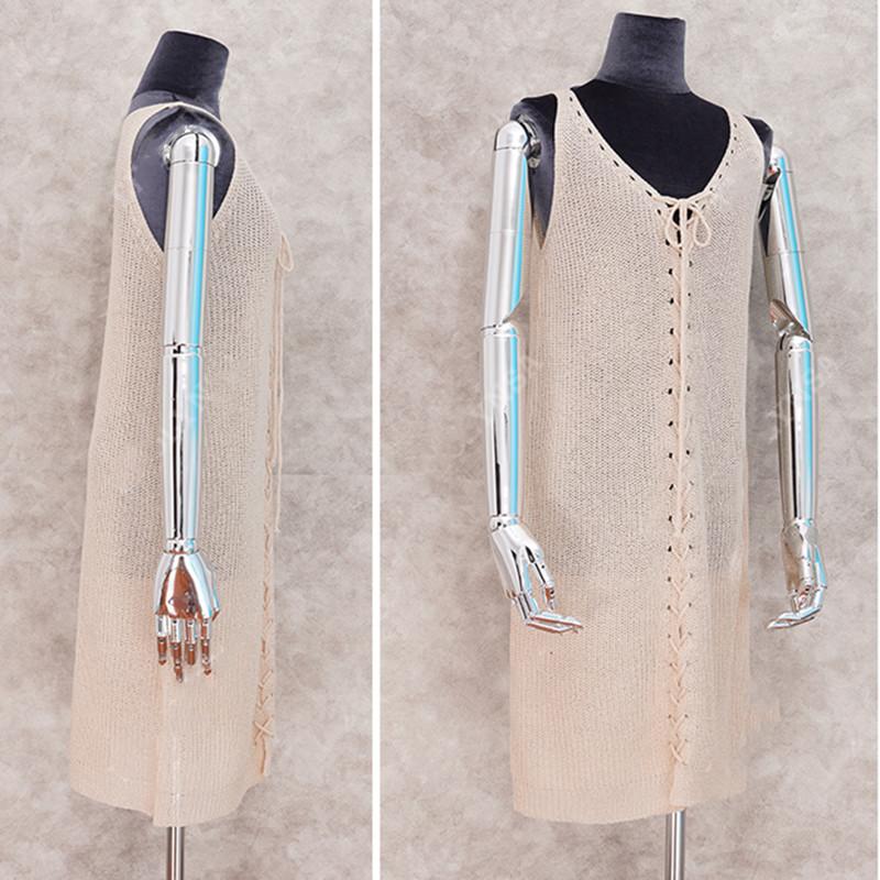 New Khaki Knit Bikini Cover Up Sexy V Neck Knit Hollow Weave Lace-Up Vest Slim Dress Summer Women's Swimwear Cover Up Q1036
