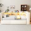 Upholstered Bed Hydraulic Sofa Bed 90*190cm, Equipped with LED Lights, Outlets and Many Storage Compartments, Multifunctional, Single Bed, Beige