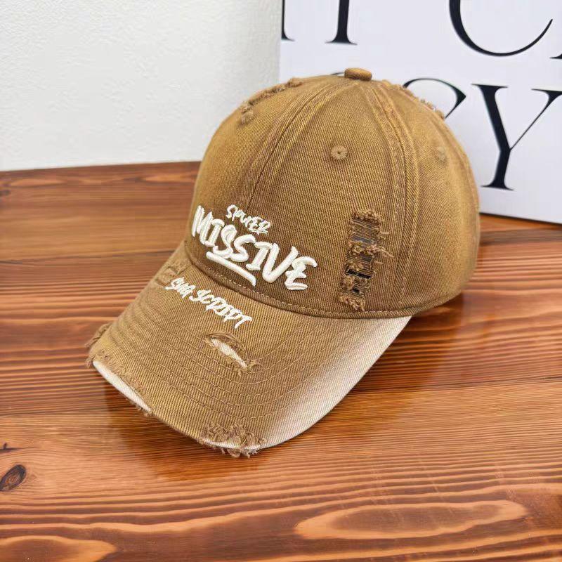 Hole letter embroidery baseball cap women's spring, summer and autumn versatile sunshade sunscreen hat showing face small peaked cap man