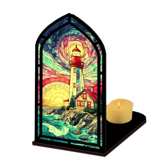 Gothic Book Nook Suncatcher Stained Glass Candle Holder Window Bookshelf Insert Diorama for Library Decor Bookish Gifts for Readers Book Lovers