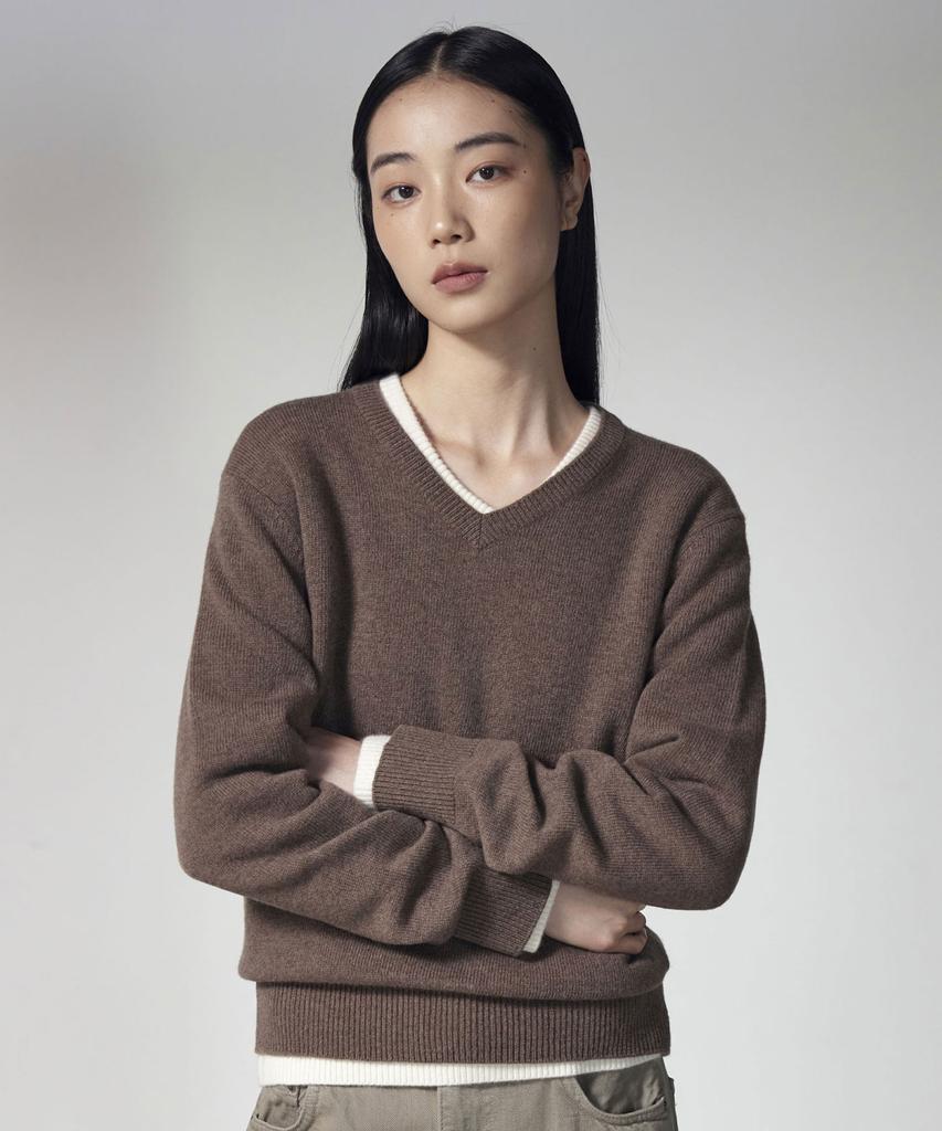 THEKNITCOMPANY (женщины) Шерстяной кашемировый свитер с V-образным вырезом 6 цветов