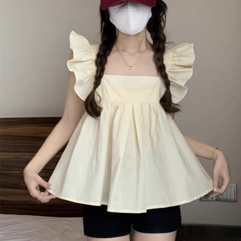 Women's Summer Bowknot Cap Sleeve Babydoll Tank Top - Sleeveless Beach Cover for Underarm Coverage