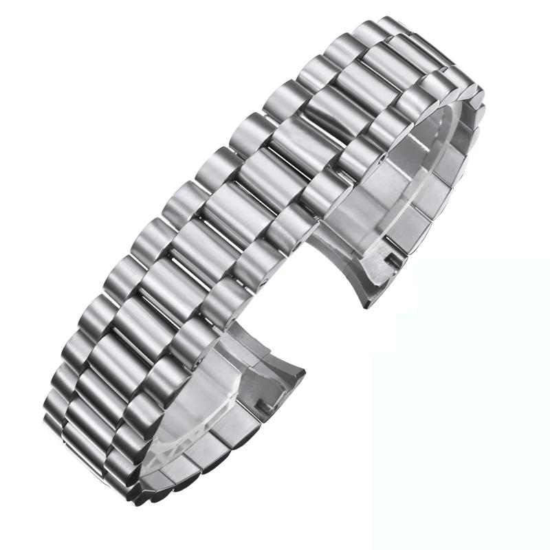 Solid Steel Strip Three Bead Watchbands 20mm Bracelet for Rolex Oyster Type Constant Motion Weekly Calendar Metal Watch Chain