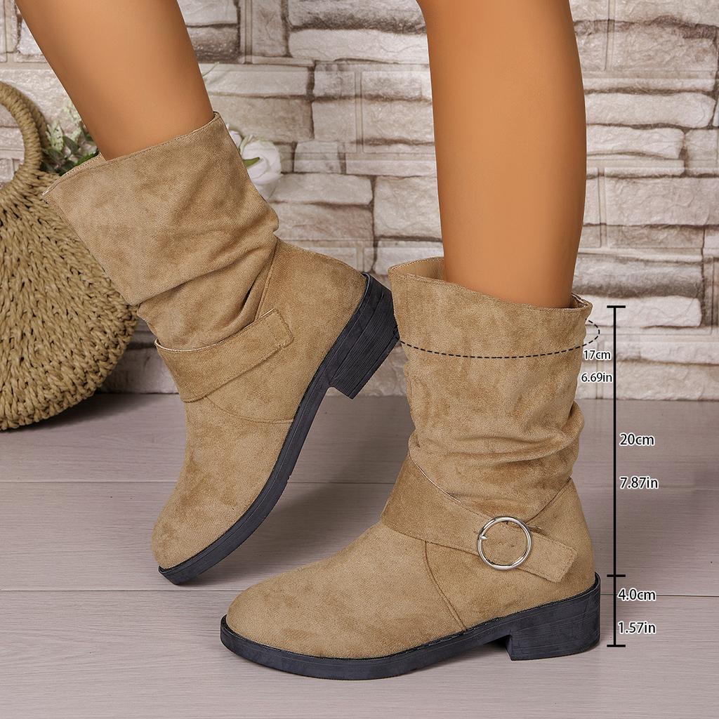 Fashion Womens Autumn New Suede Short Boots 2025 Fashion Round Toe Shallow Mouth Buckle Elegant Comfortable Women's Boots