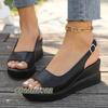 Fashion Women Solid Color Platform Sandals Ankle Buckle Strap Soft Sole Casual Summer Shoes Peep Toe Wedge Shoes Fashion Outdoor Comfort