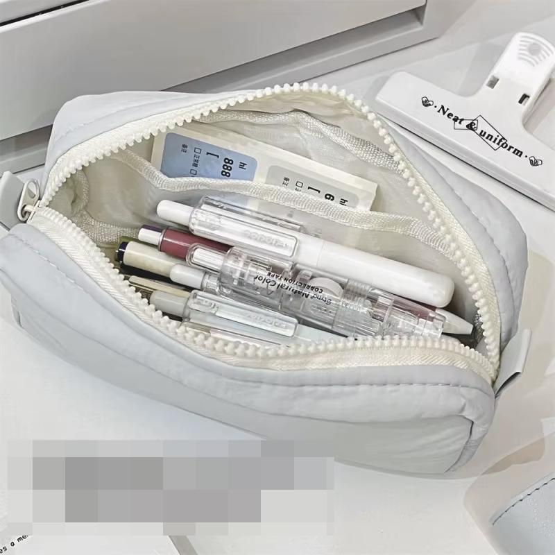 Simplicity Solid Color Pen Bag Zipper Design Portable Pencil Case Large Capacity Stationery Bag Gift Back To School
