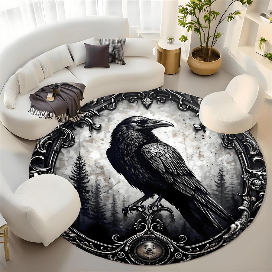 Circular Raven Mystical ForestPattern Round Shape Floor Mats Kitchen Hallway Runner Rug Bedroom Living Room Soft Carpet Non-slip Area Rug