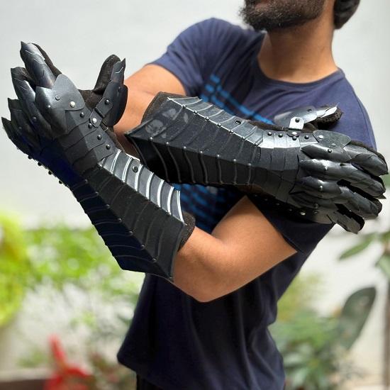 Перчатки-наручи Wringwraith Black Shadow Gothic Halloween Ручная броня Средневековые LARP Косплей Перчатки воина