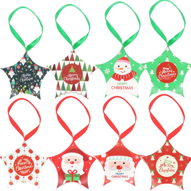 8pcs Christmas Gift Boxes Santa Claus Candy Box Star Shape Merry Christmas Boxes Bags Packaging New Year Xmas Decor Gift Bags