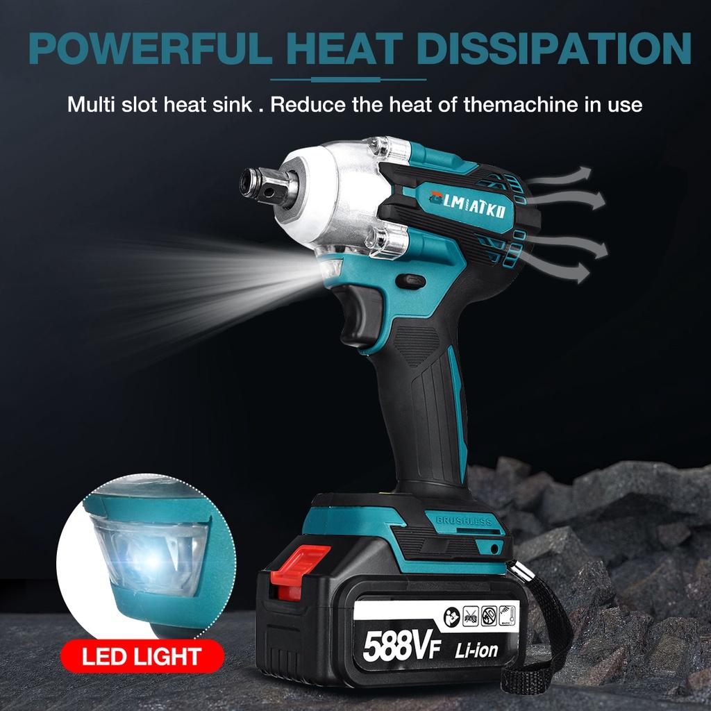 588VF 600NM Бесщеточный аккумуляторный электрический ударный гайковерт Перезаряжаемый гаечный ключ 1/2 дюйма Электроинструменты с батареей 1/2