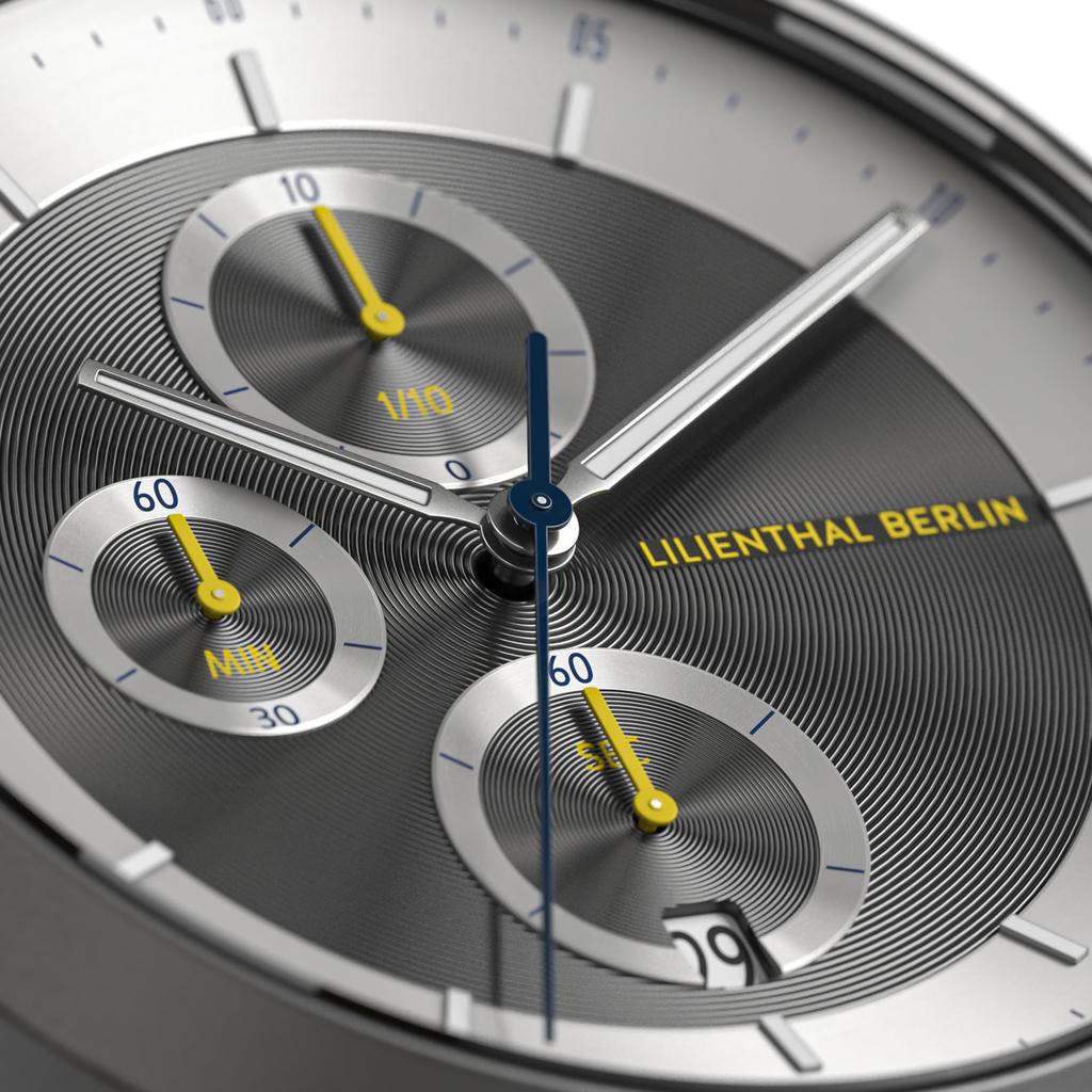 Lilianthal Berlin Chronograph Watch with Date Made in Gray CD1-004-B040F Men's Display, Germany,