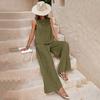 Женский комплект из 2 предметов: жилет, брюки, круглый вырез, без рукавов, однотонный топ, высокая талия, широкие брюки, повседневный наряд для отпуска, летняя пляжная одежда