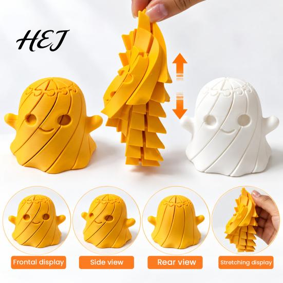 Interactive Fidget Structure 3D Printed Ghost Toy, Flexible Slippery Sensory Toy for Kids Adults, Stress Relief Figurine Halloween Desk Decoration And
