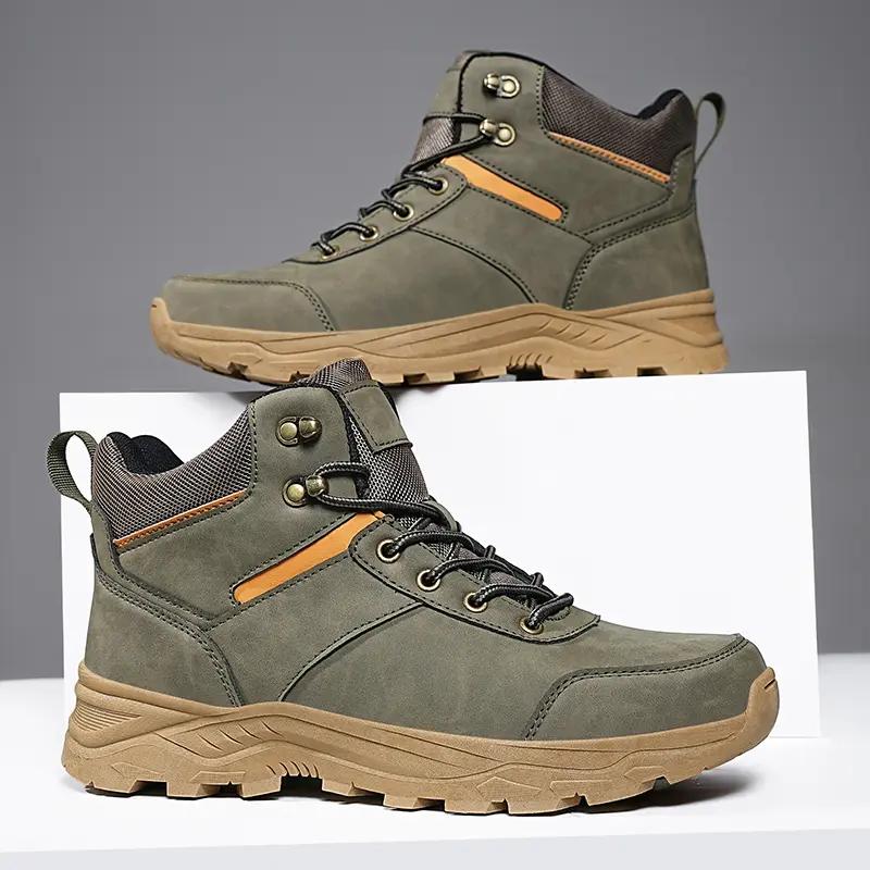 Fashion Boots Men High Top Boots High Quality Leather Hiking Shoes Fashion Outdoor Men Lace Up Non-Slip Ankle Boots Waterproof Big 48