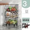 Fruit Vegetable Storage Basket,4 Tier Stackable Metal Wire Storage Baskets with Wheels,Fruit Vegetable Produce Basket Organizer Bins