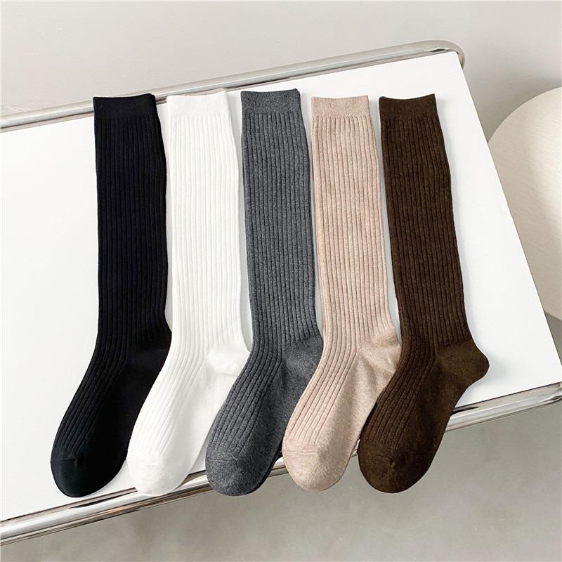 Soft Cotton Long Socks Women Autumn Winter Pure Color Knitted Stocking Skinny Casual Knee High Fluffy Warm Thicken Female Sock