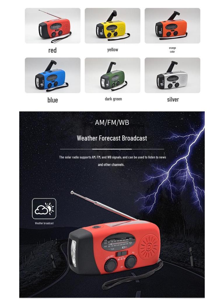 Аварийное радио с ручным заводом от солнечной энергии, 2000 мАч, с USB-зарядкой и защитой от стихийных бедствий