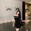 One-word shoulder rivets sleeveless tube top dress women's summer slim-fit black skirt Spice girl style waist hip-wrapped short skirt