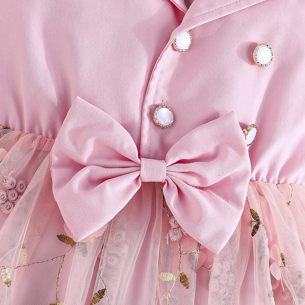 Модное платье для девочек 2025 года, летнее детское элегантное сетчатое платье принцессы с вышивкой в виде банта и цветка