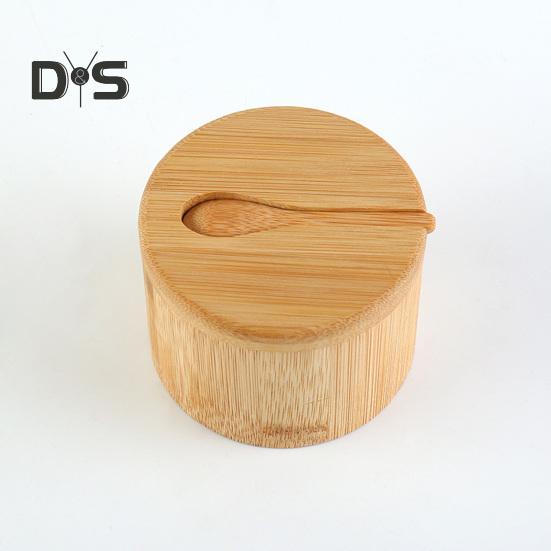Бамбуковая солонка с магнитной поворотной крышкой, круглая солонка для хранения соли, перца, сахара, трав, функциональный контейнер для специй, емкость для хранения