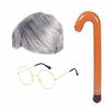 Inflatable Walking Stick Grandpa Accessories Set Glasses Old Man Cosplay Kits  School Party