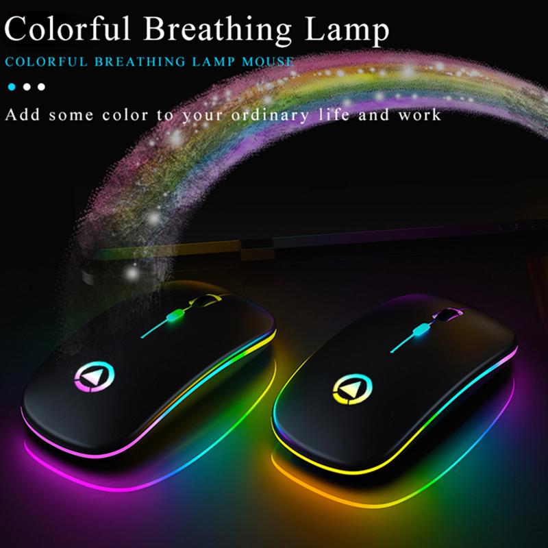 VAORLO 2.4G RGB Wireless Mouse Computer Mouse Silent Ergonomic Rechargeable Mice with LED Optical Backlit USB Mice for PC Laptop